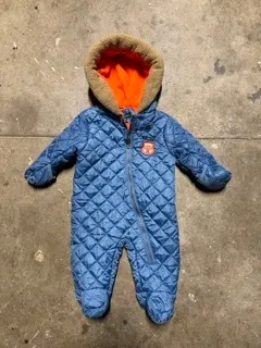 3-6M: Tahari (Blue w/brown and orange hood liner)