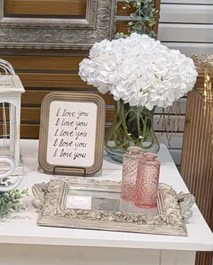 TABLE DECOR - TABLETOP MIRRORED ANTIQUE WHITE VINTAGE TRAY 