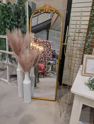CANDELABRA - GOLD 6 TAPER CANDLE FLOOR STANDING CANDELABRA - CANDLES RENT SEPARATELY