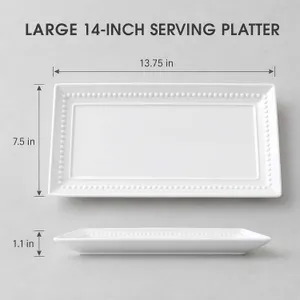 SERVING / FOOD DISPLAY - 14 INCH WHITE RECTANGLE CERAMIC SERVING PLATTER