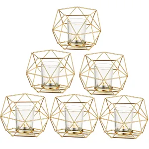 CANDLE HOLDER - GOLD GEOMETRIC TEALIGHT VOTIVE CANDLE HOLDER - candle rented separately