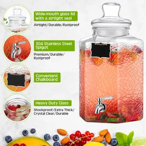 BEVERAGE DISPENSER - 2.5 GALLON GLASS BEVERAGE DISPENSER WITH BLACK WOODEN STAND