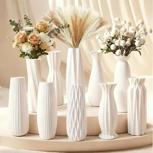 VASE - 8IN RUSTIC WHITE CERAMIC VASES VARIOUS SHAPES AND SIZES 