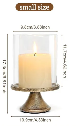 CANDLE/CANDLE HOLDER- HURRICANE GLASS CANDLE HOLDER GLASS DOME/IRON BASE - SMALL  (4.33