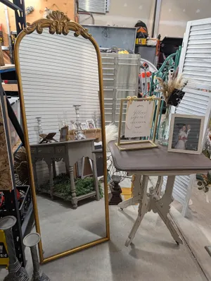 TABLE - GUEST BOOK / DISPLAY TABLE WOOD TOP ANTIQUE BOTTOM