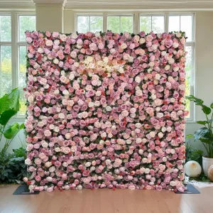 BACKDROP - 8X8 ROSE FLOWER WALL WITH ADJUSTABLE METAL STAND - NEON SIGN RENTED SEPARATELY
