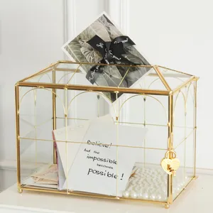 CARD BOX - GOLD AND CLEAR GLASS 