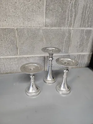 CANDLE HOLDER - SILVER METAL CANDLE HOLDERS FOR PILLAR CANDLES - SET OF 3 - Candles rented separately