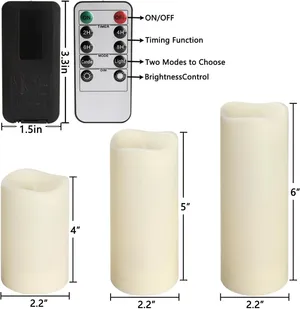 CANDLE - FLAMELESS BATTERY OPERATED LED CANDLE FOR HURRICANE W/ REMOTE AND BATTERIES - SIZE SMALL  4
