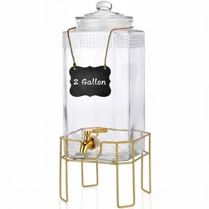 BEVERAGE DISPENSER - GLASS 2 GALLON WITH GOLD STAND