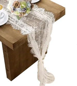 LINEN - WHITE LACE TABLE RUNNER 10FT X 14