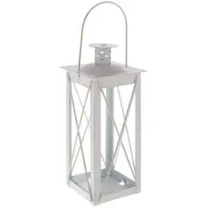 TABLE DECOR - SMALL WHITE LANTERN W/ BATTERY OPERATED LIGHTS
