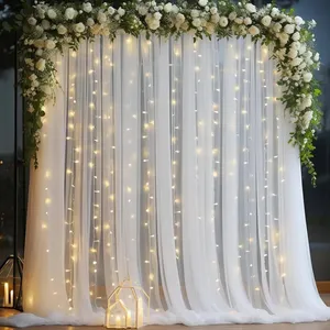 DRAPE FABRIC - 10x10ft WHITE TULLE BACKDROP CURTAIN WITH STRING LIGHTS - SHEER FABRIC CURTAIN BACKDROP DRAPES