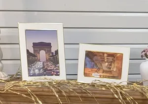 FRAME - 5 X 7 WHITE ENAMEL W/ GOLD BORDER PICTURE FRAME