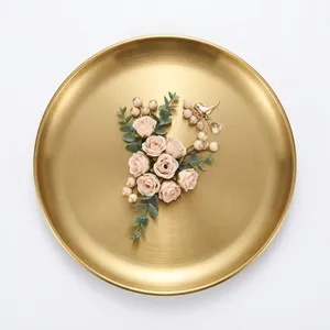 TABLE DECOR - GOLD STAINLESS STEEL DECORATIVE ROUND PLATE - 11.9