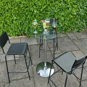 Glass Poseur Table & 2 Bar Stools 