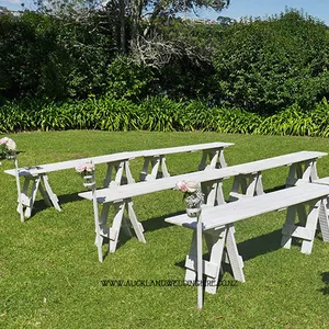 Whitewash Wooden Trestle Bench Seats 