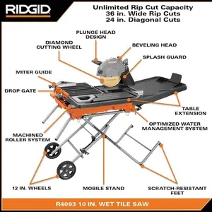 RIDGID 15 Amp 10 in. Wet Tile Saw with Portable Stand