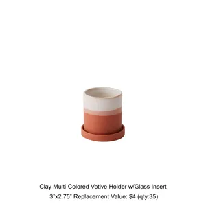 Clay Multi-Colored Votive Holder w/Glass Insert