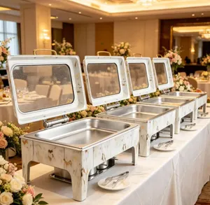 Prime Luxury Marble White Rectangular  Chafing Dish (9QT)