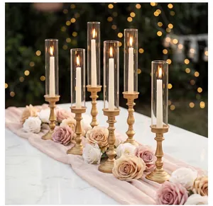 Gold Glass Hurricane Candle Holders (Set of 6)