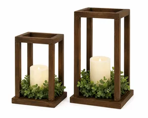 Rustic Wooden Lantern Centerpiece Set