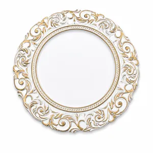 White & Gold Ornate Charger Plates – Set of 60