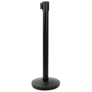 Black Retractable Belt Stanchions Crowd Control Security Line Post