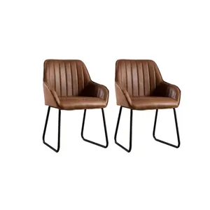 Ajaccio Brown Synthetic Leather Midcentury Dining Accent Chair (Set of 2)