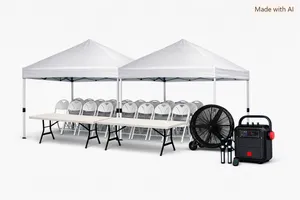 Essentials Outdoor Event Package: Tents, Chairs, Fan, and Bluetooth Speaker w/ Microphones