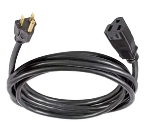Black 15FT 16AWG 3 Prong Outdoor/Indoor Single Outlet Extension Cord