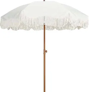 7ft White Boho Fringe Patio Umbrella