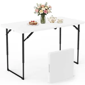 4-Foot White Rectangular Fold in Half Folding Table