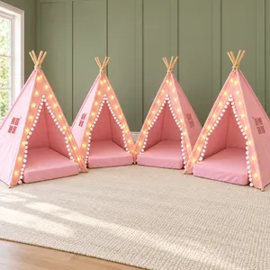 4-Person Sleepover Package – Pink Pom-Pom Teepees