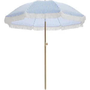 6.5-Foot Blue Pinstripe Outdoor Umbrella