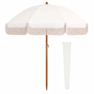 7-Foot Cream Fringe Patio Umbrella – Tilting