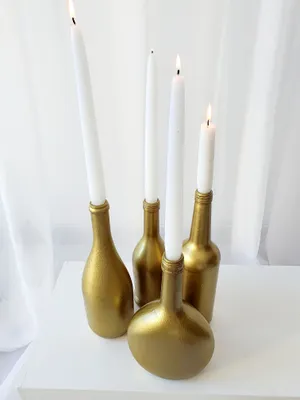 Bottle candle holders with candles - set of 4