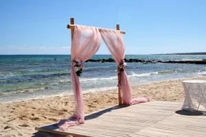 Bamboo square arch with drapes and small side bunches CEREMONY ONLY AG2001A