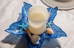 Blue Glass Starfish with Pillar Candle