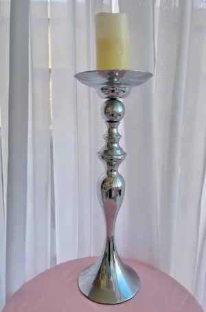 Tall Silver Chunky Candle Holder with Pillar Candle