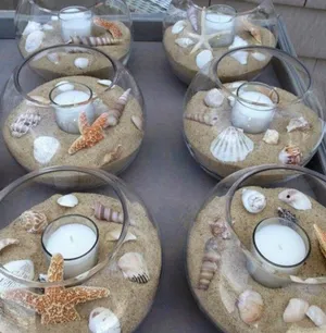Seashell themed fish bowl with candle TP2024