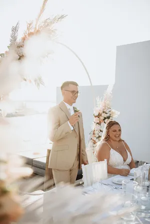 White Halo Arch with Asymmetrical Maria Arrangements CEREMONY & RECEPTION