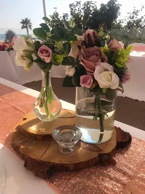 Double bark slice with flowers and tealight TP2030
