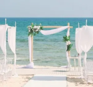 Bamboo square arch with single drape and 