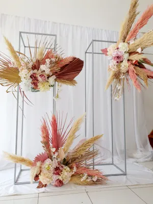 Large silver metal frame stands with Pink 'Kyriaki' CEREMONY ONLY