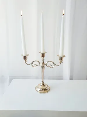 Silver candelabra short with candles