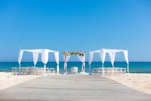 Set of white gazebos with skinny drapes and covering CEREMONY ONLY AG2005A