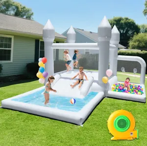 White Bounce House with Slide & Ball Pit
