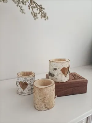 Photophore en bois buche bouleau 