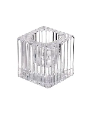 Ribbed Square Glass Taper Candle Holder